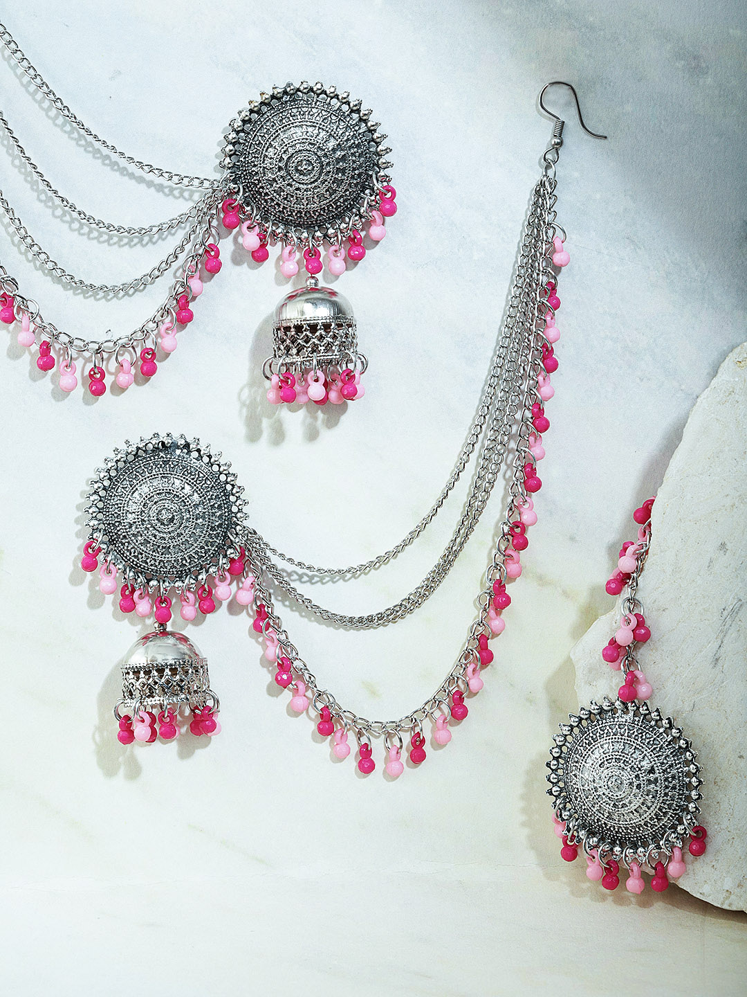YouBella Earrings for Women Jewellery Earrings Afghani Kashmiri Tribal Jhumka earrings ear rings for Girls and Women (PINK)