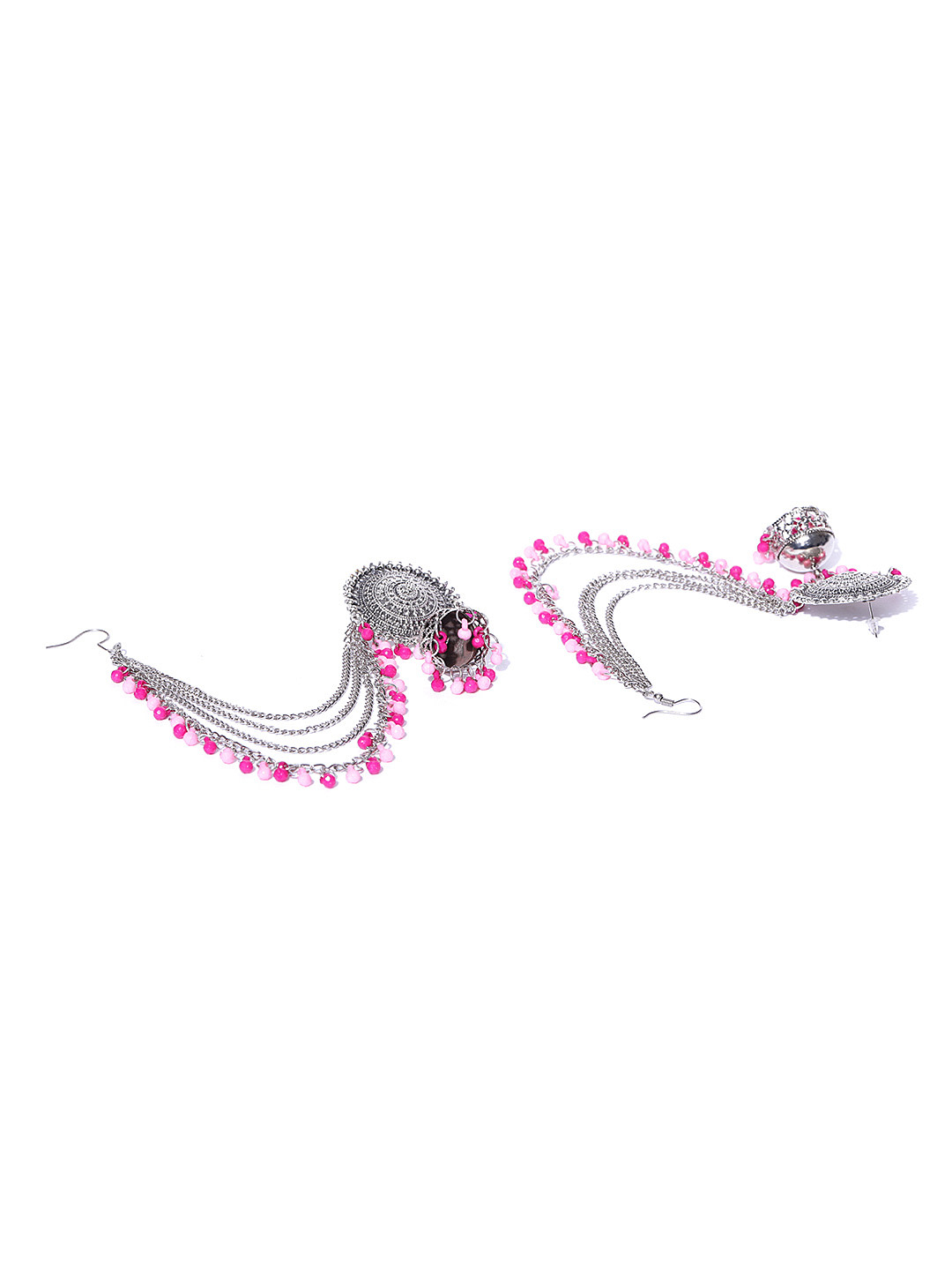 YouBella Pink Oxidised Silver-Plated Beaded Jewellery Set