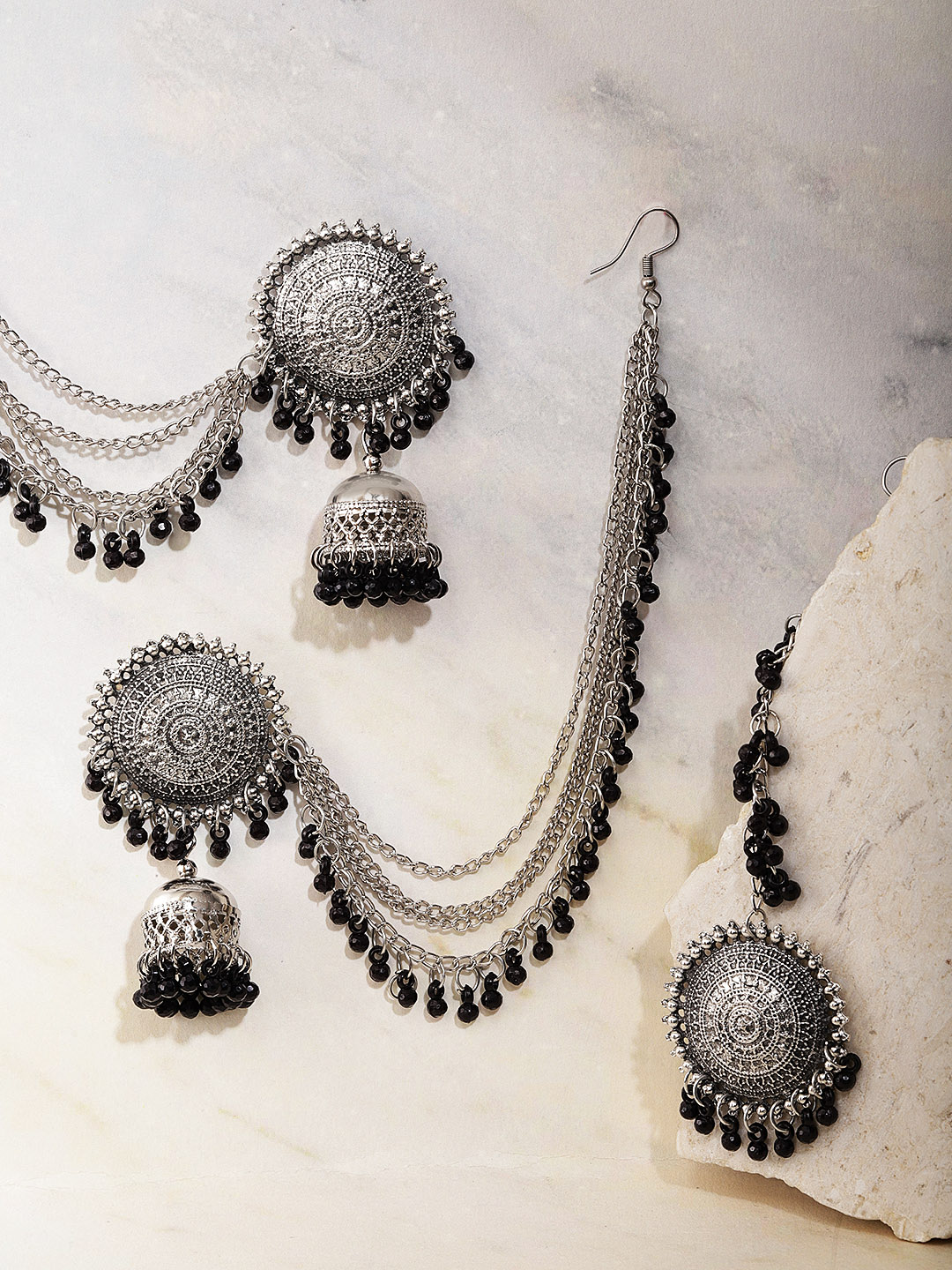 YouBella Oxidized Silver Silver Plated Afghani Kashmiri Tribal Jhumka Earrings for Women (Black)