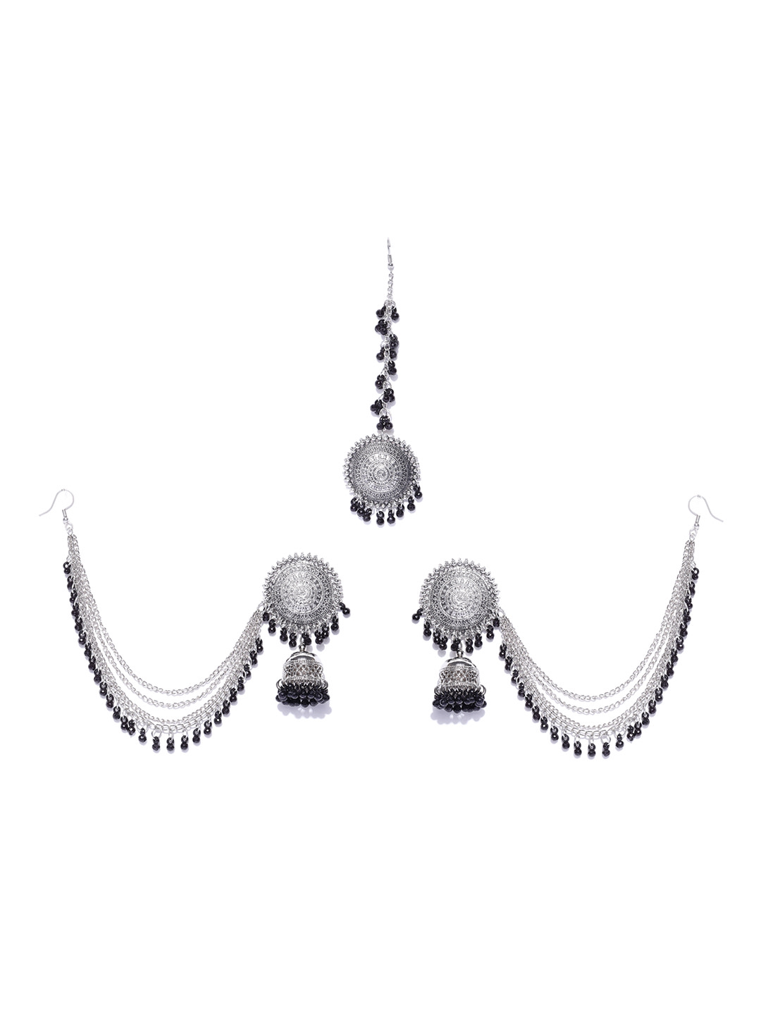 YouBella Black Oxidised Silver-Plated Beaded Jewellery Set