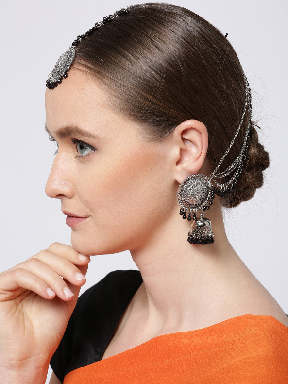 YouBella Black Oxidised Silver-Plated Beaded Jewellery Set