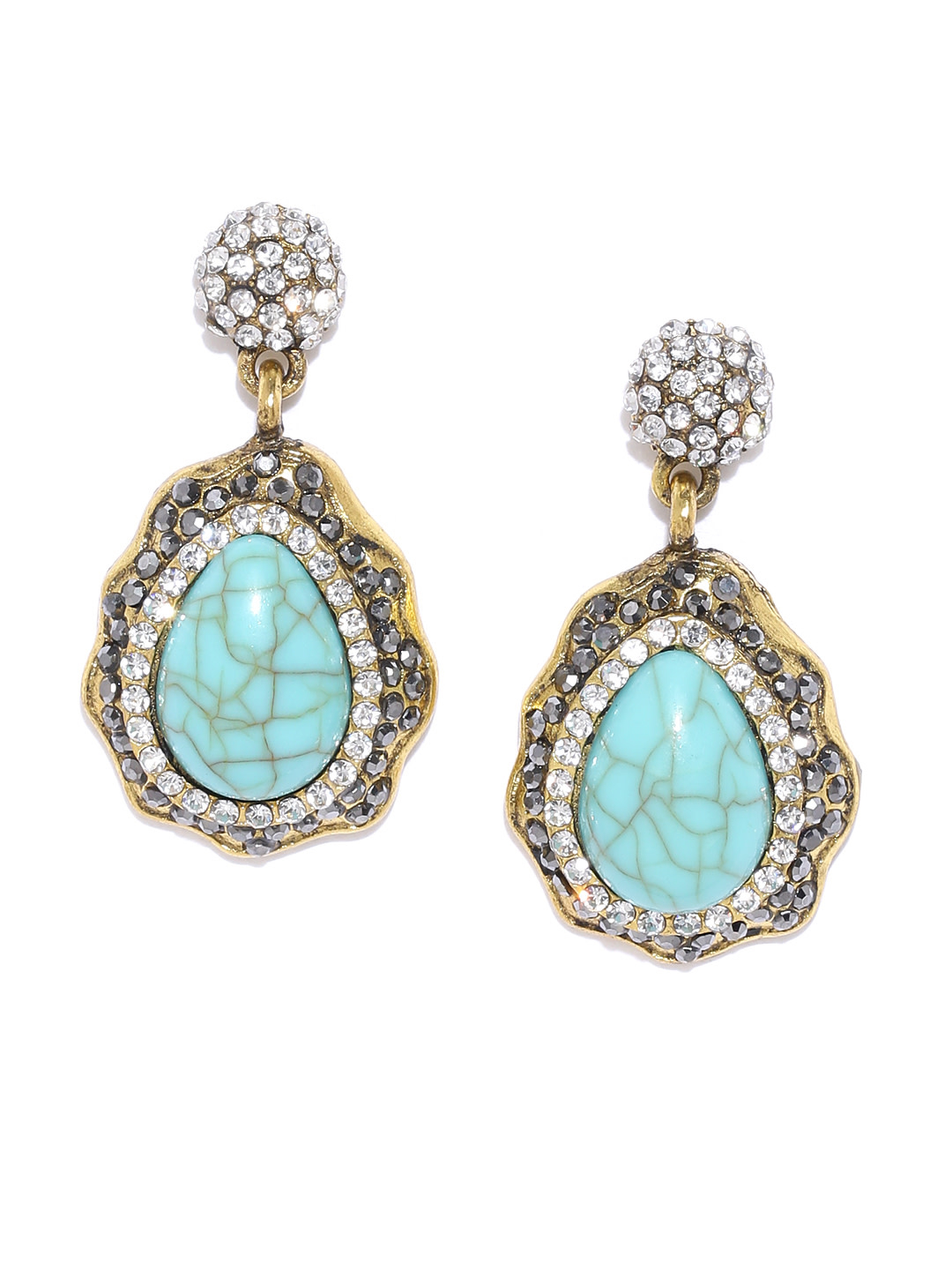YouBella Blue  Gold Toned Silver Plated Teardrop Shaped Drop Earrings