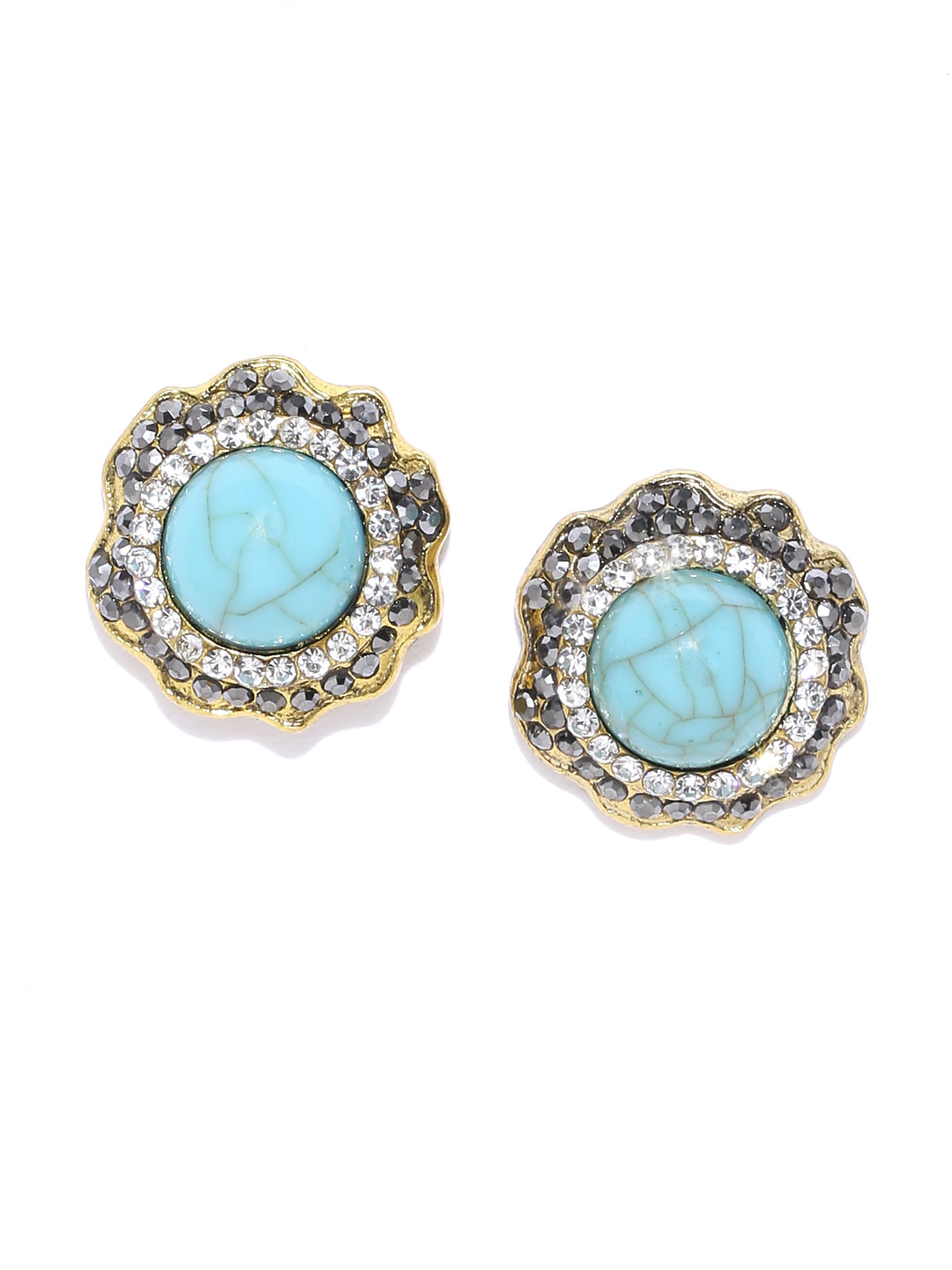 YouBella Turquoise Blue  Gunmetal-Toned Stone-Studded Circular Studs