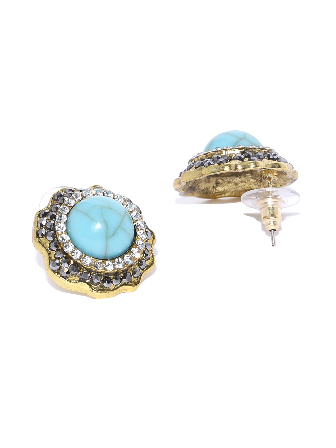 YouBella Turquoise Blue  Gunmetal-Toned Stone-Studded Circular Studs