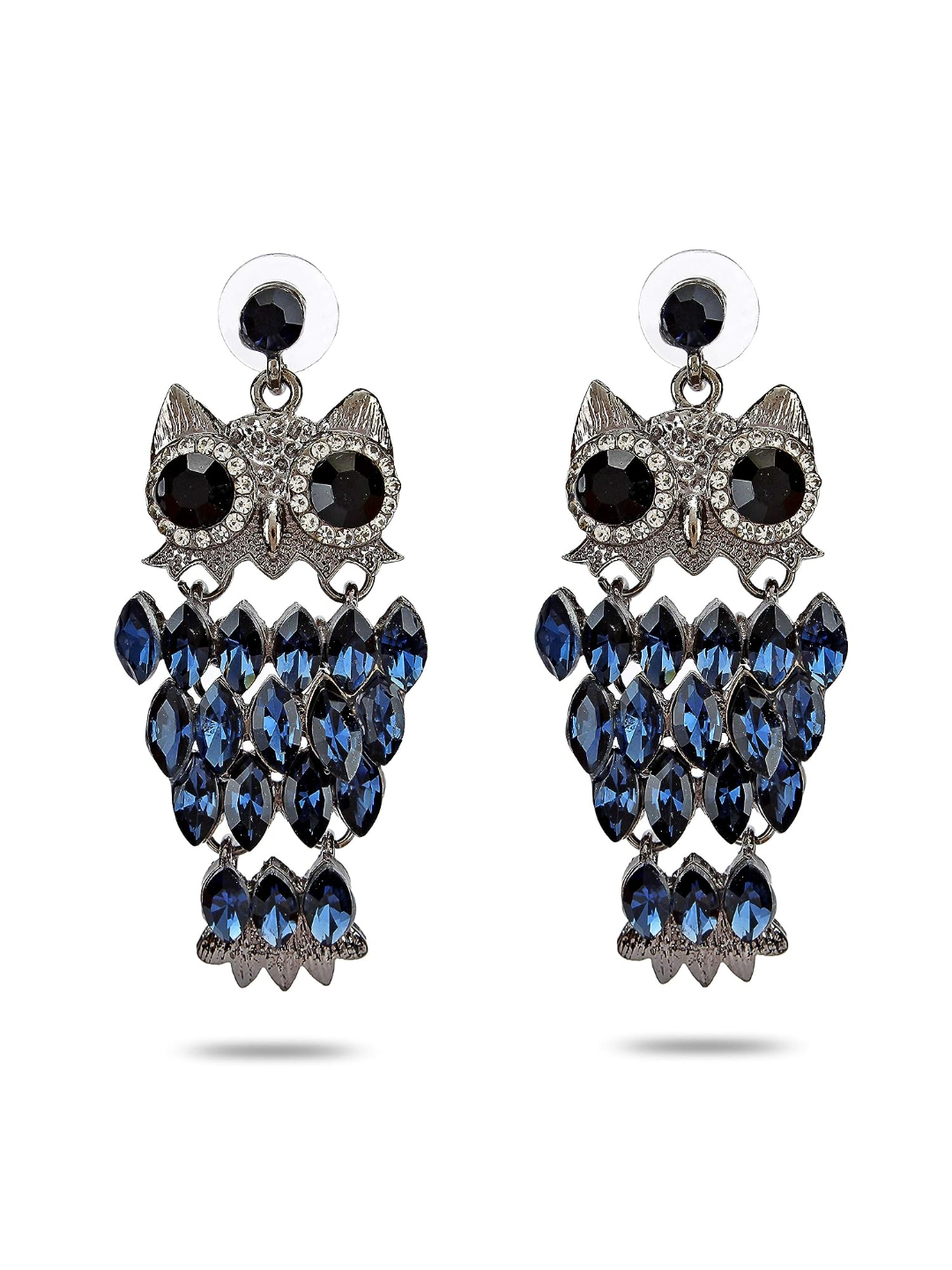 YouBella Jewellery Earings Owl Shape Crystal Earrings for Girls and Women (Blue)