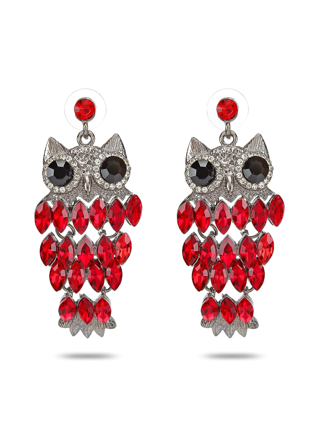 YouBella Jewellery Earings Owl Shape Crystal Earrings for Girls and Women (Red)