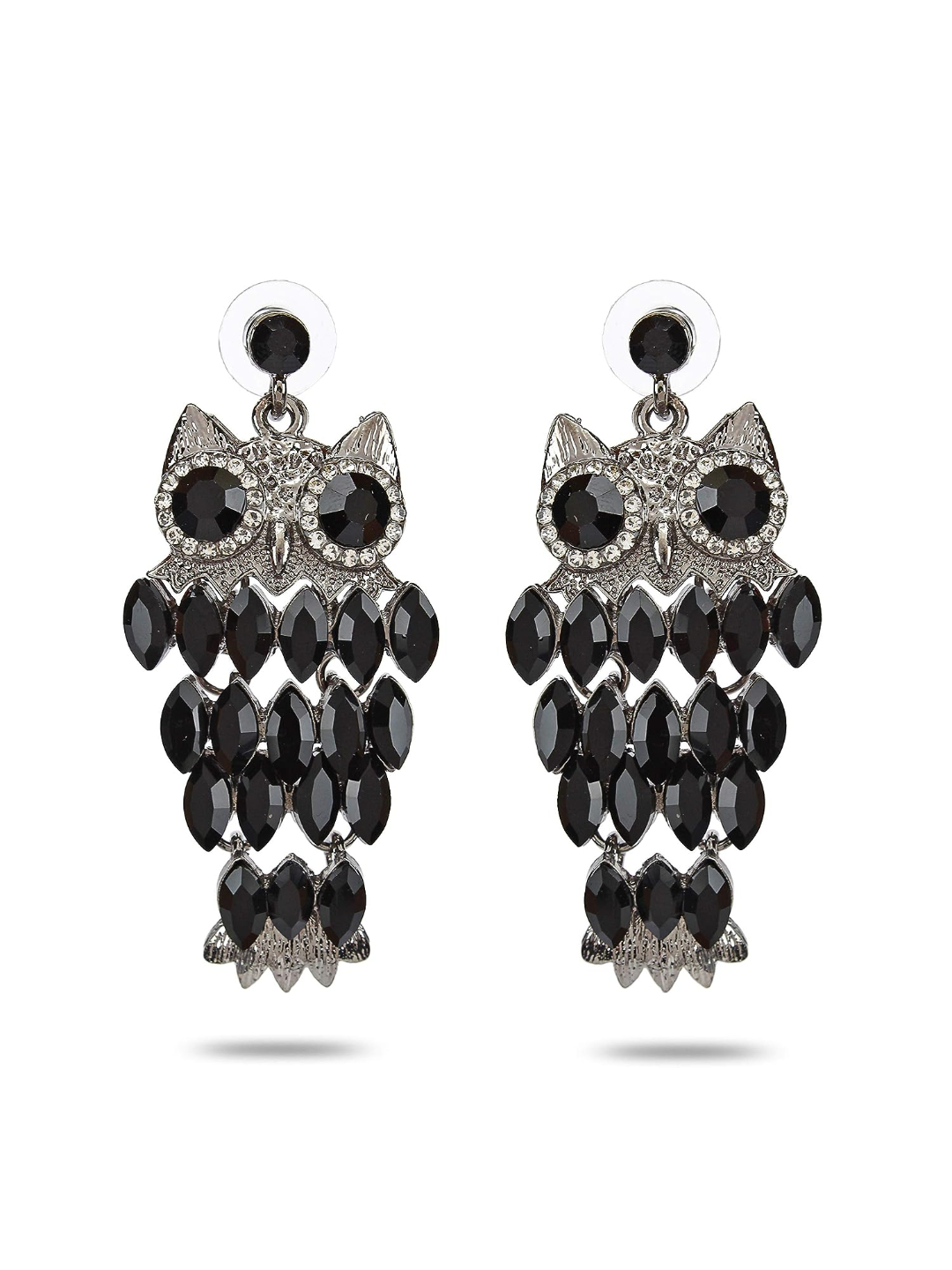 YouBella Jewellery Earings Owl Shape Crystal Earrings for Girls and Women (Black)