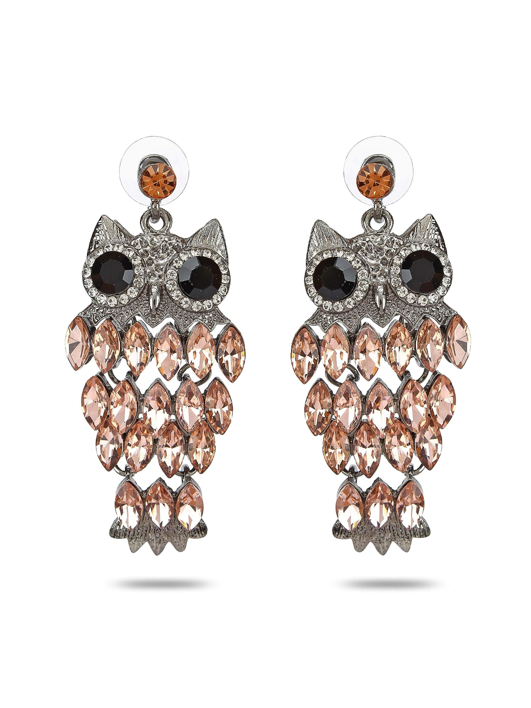 YouBella Jewellery Earings Owl Shape Crystal Earrings for Girls and Women (PEACH)