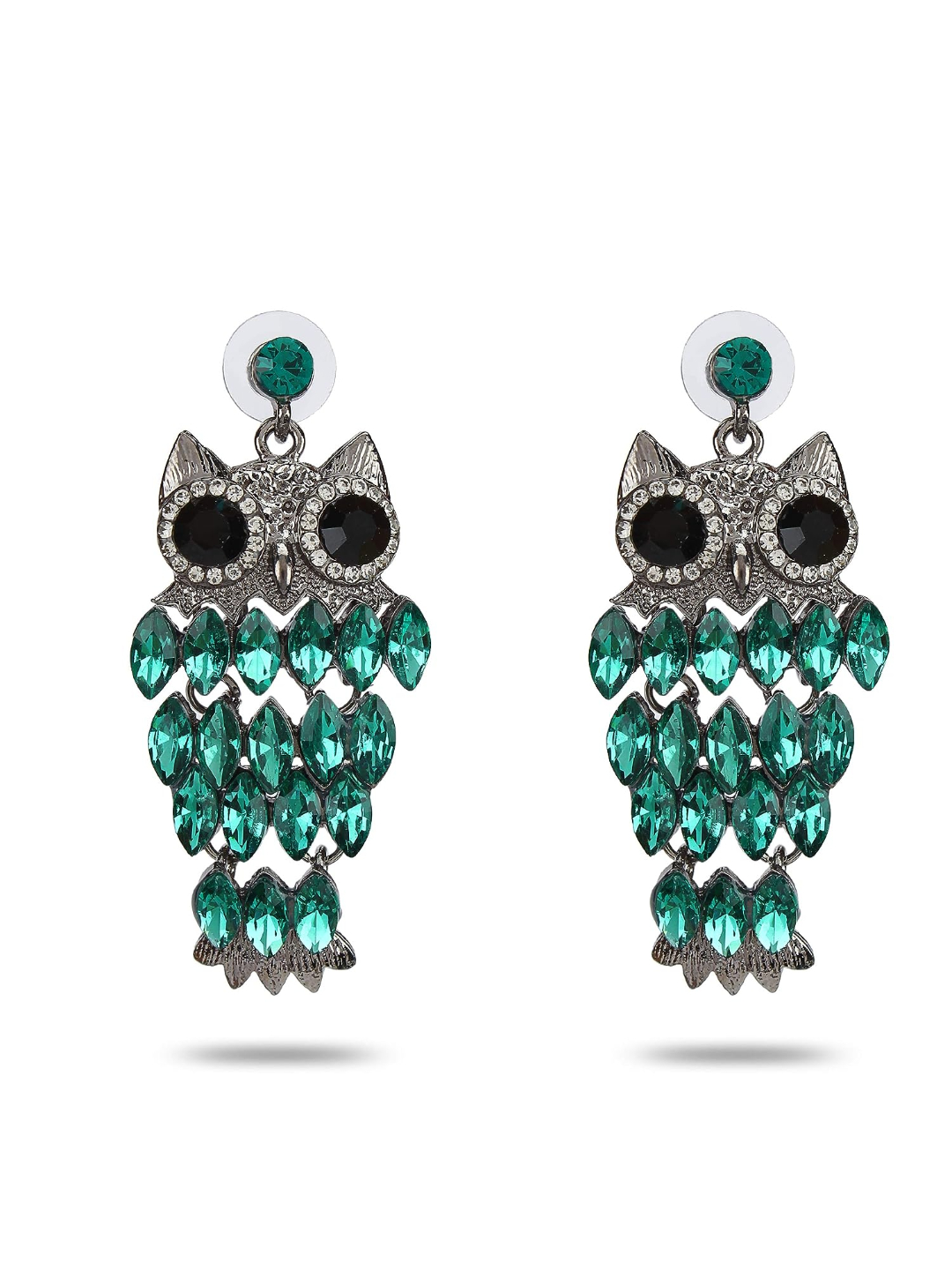 YouBella Jewellery Earings Owl Shape Crystal Earrings for Girls and Women (Green)