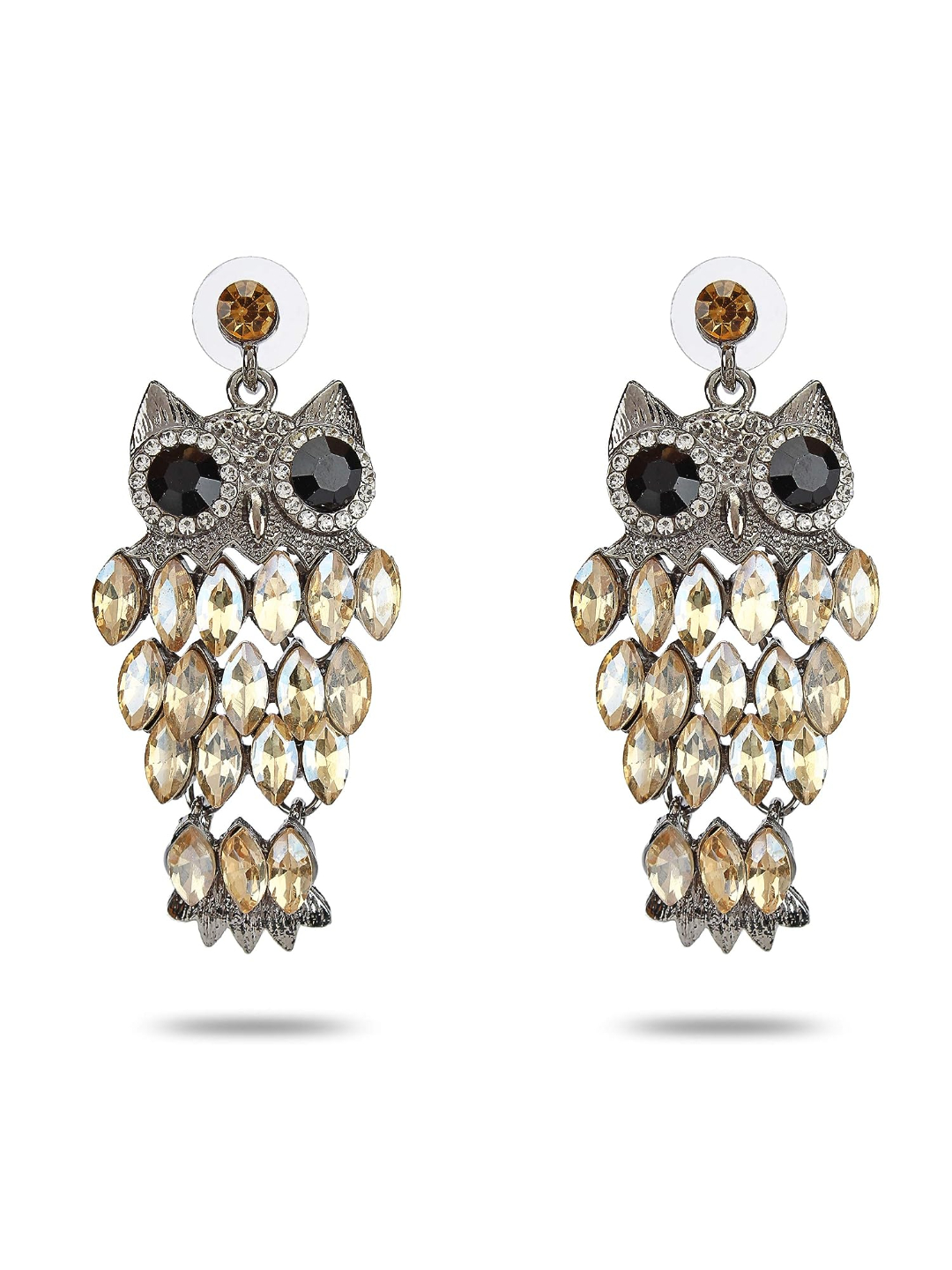 YouBella Jewellery Earings Owl Shape Crystal Earrings for Girls and Women (Brown)