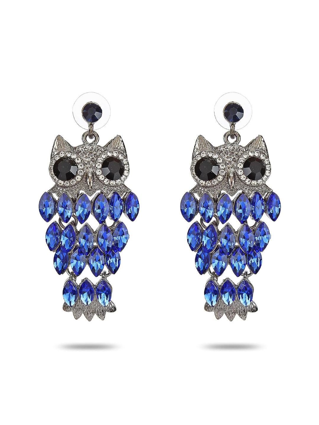 YouBella Jewellery Earings Owl Shape Crystal Earrings for Girls and Women (ROYAL BLUE)