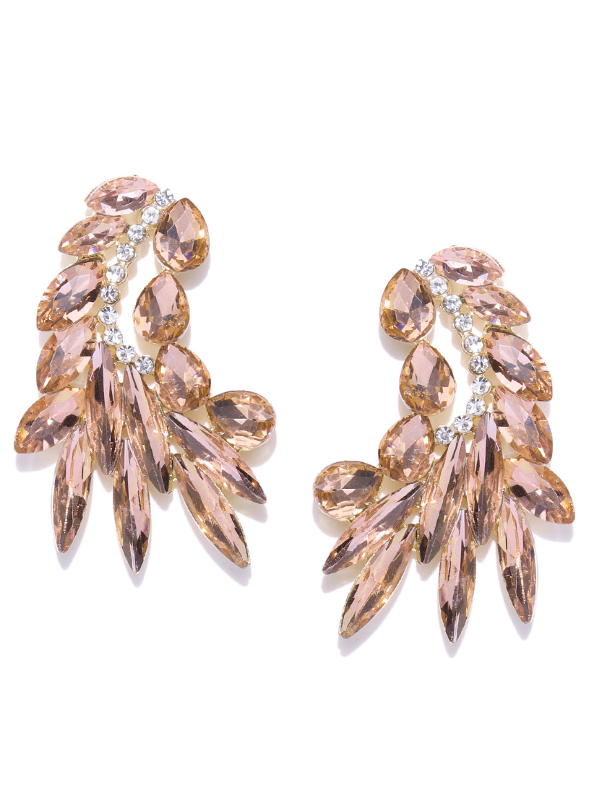 YouBella Rose Gold Toned Stone Studded Contemporary Drop Earrings