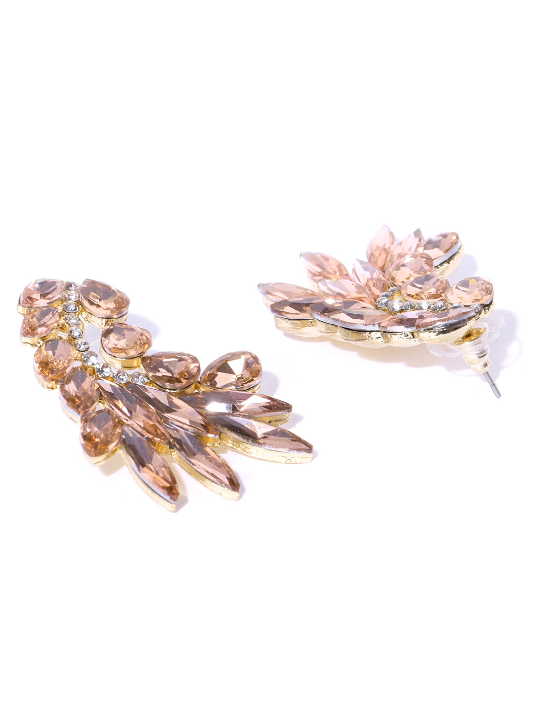 YouBella Rose Gold Toned Stone Studded Contemporary Drop Earrings