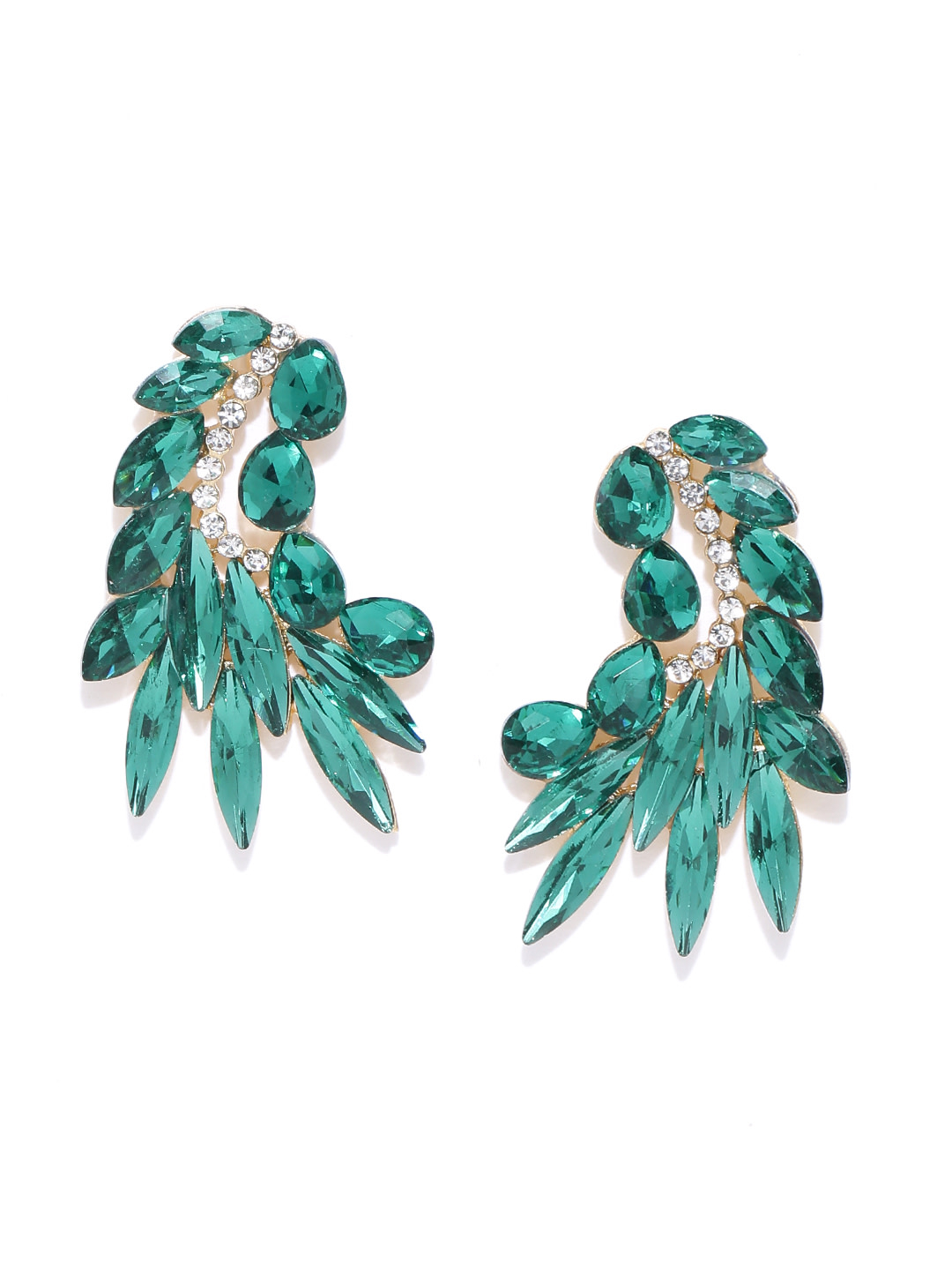 YouBella Green  Gold-Toned Stone-Studded Contemporary Drop Earrings