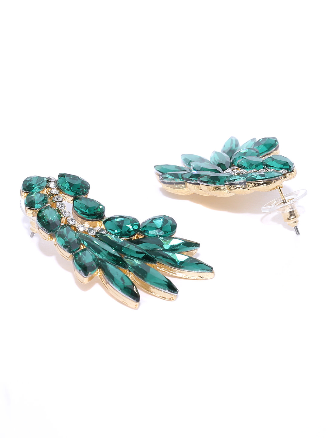 YouBella Green  Gold-Toned Stone-Studded Contemporary Drop Earrings