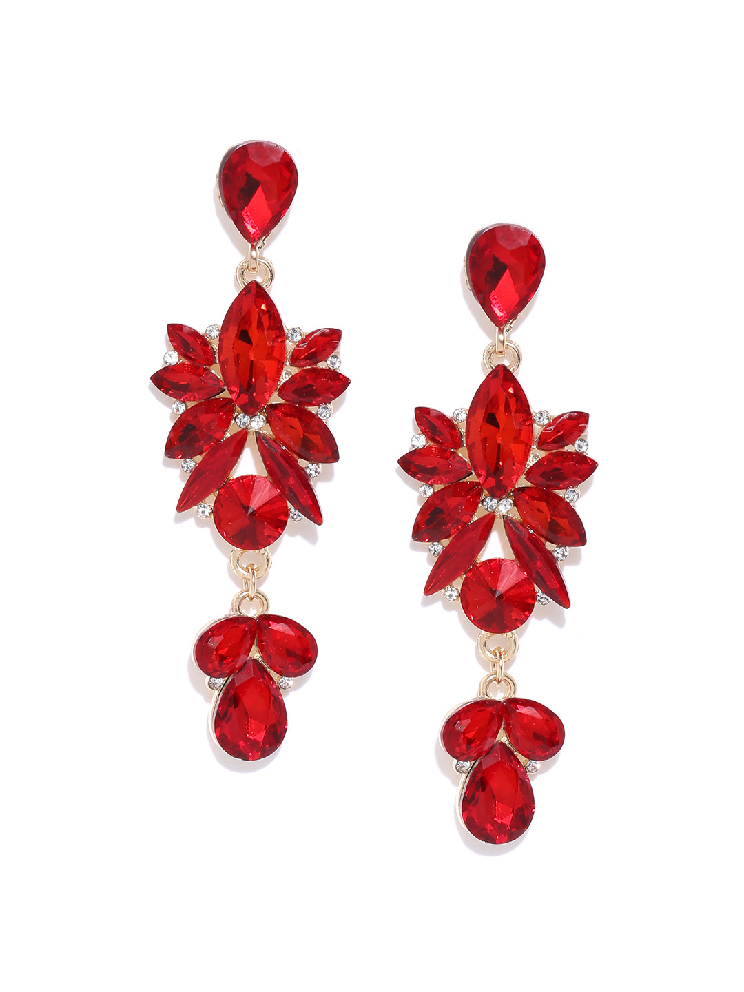 YouBella Red Stone Studded Contemporary Drop Earrings