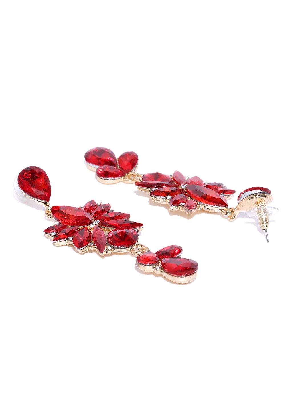 YouBella Red Stone Studded Contemporary Drop Earrings