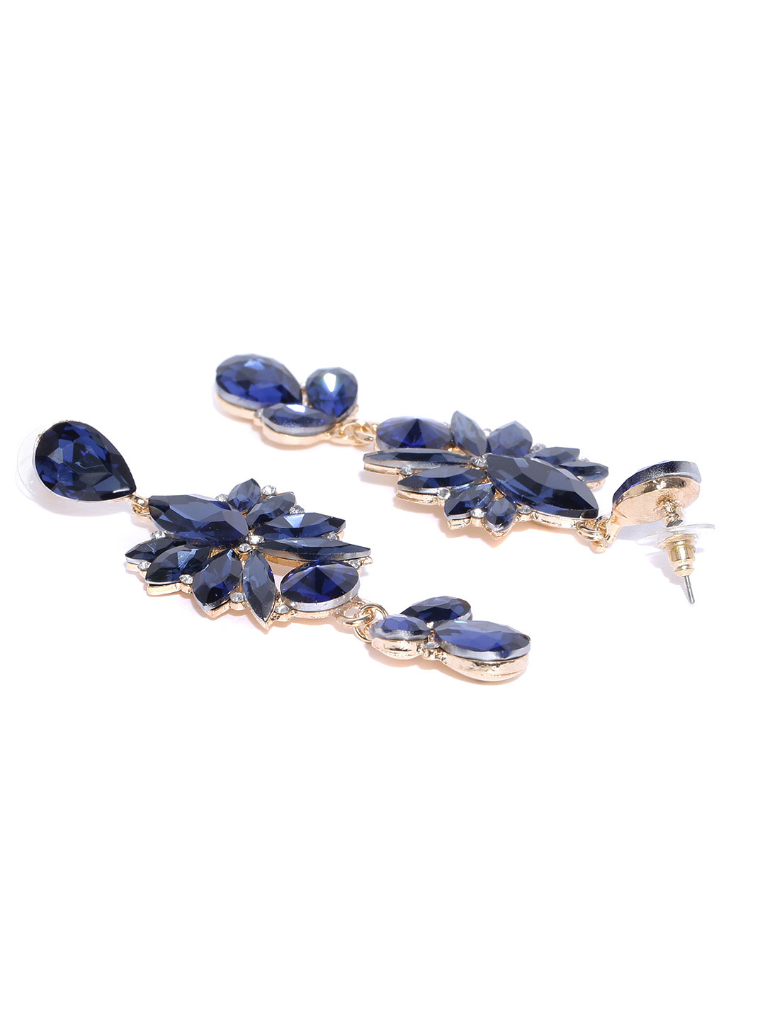 YouBella Navy Blue Teardrop-Shaped Stone-Studded Drop Earrings