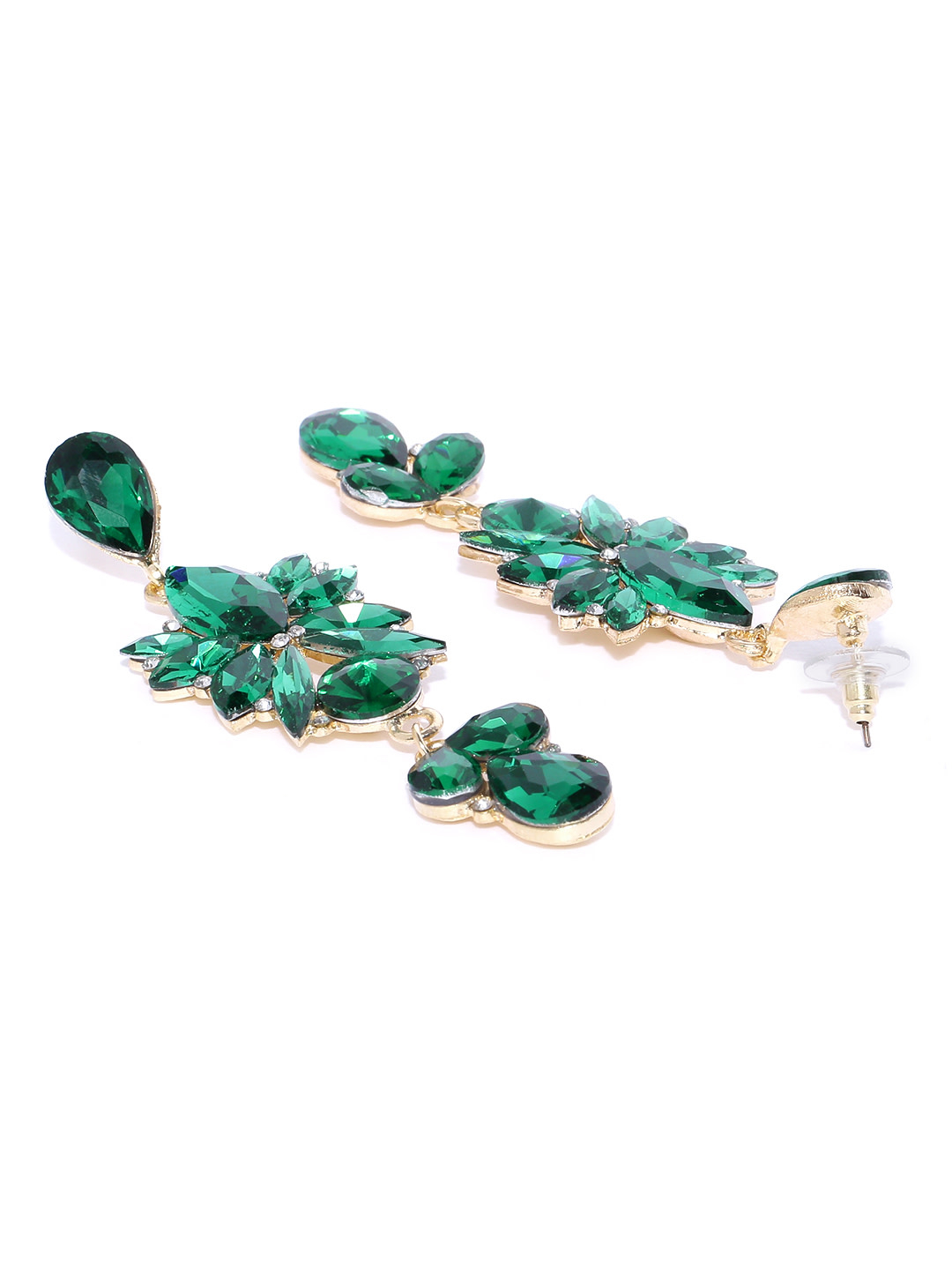 YouBella Green  Gold-Toned Contemporary Stone-Studded Drop Earrings