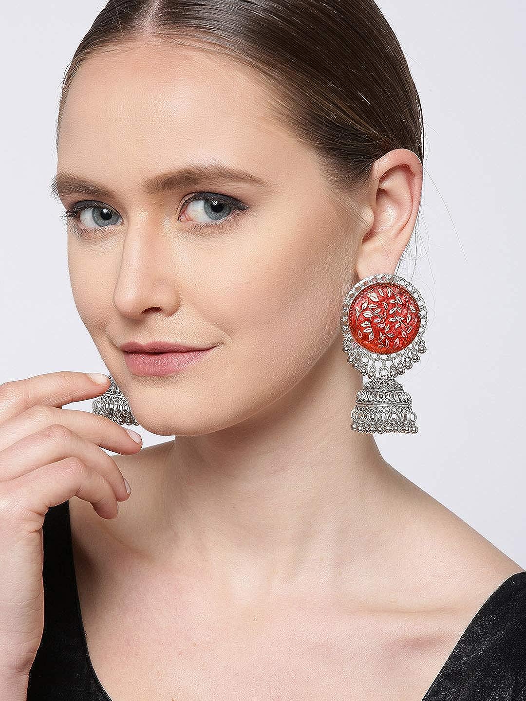 YouBella Jewellery Afghani Tribal Jhumki Earrings for Women and Girls (Red)