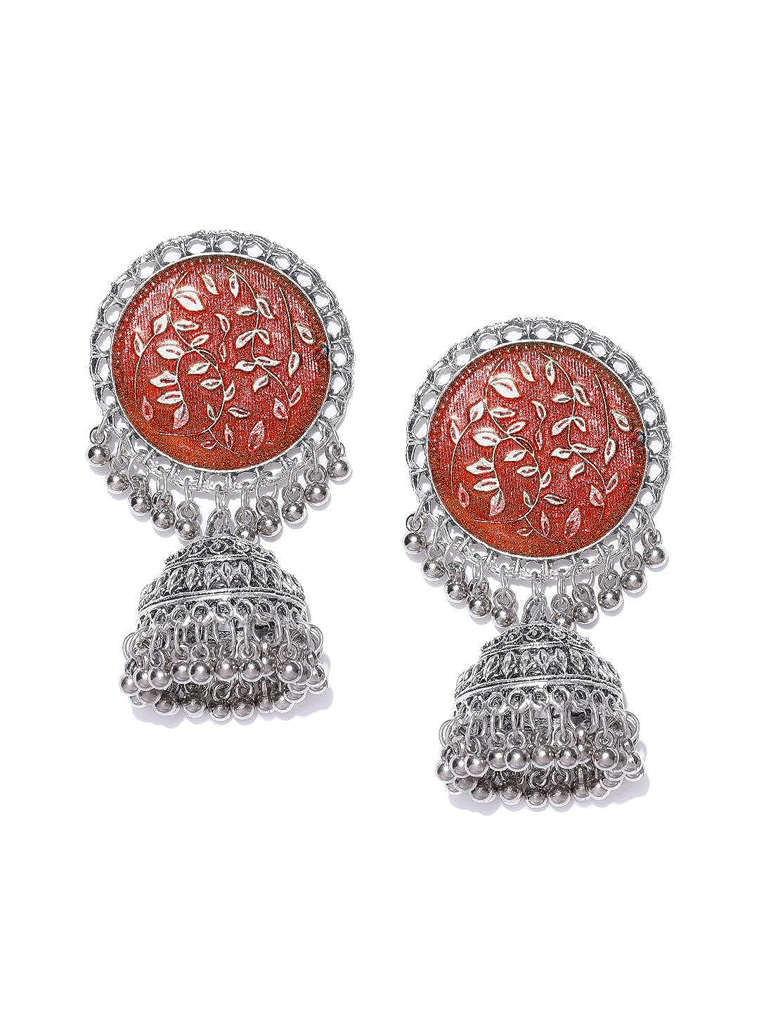 YouBella Jewellery Afghani Tribal Jhumki Earrings for Women and Girls (Red)