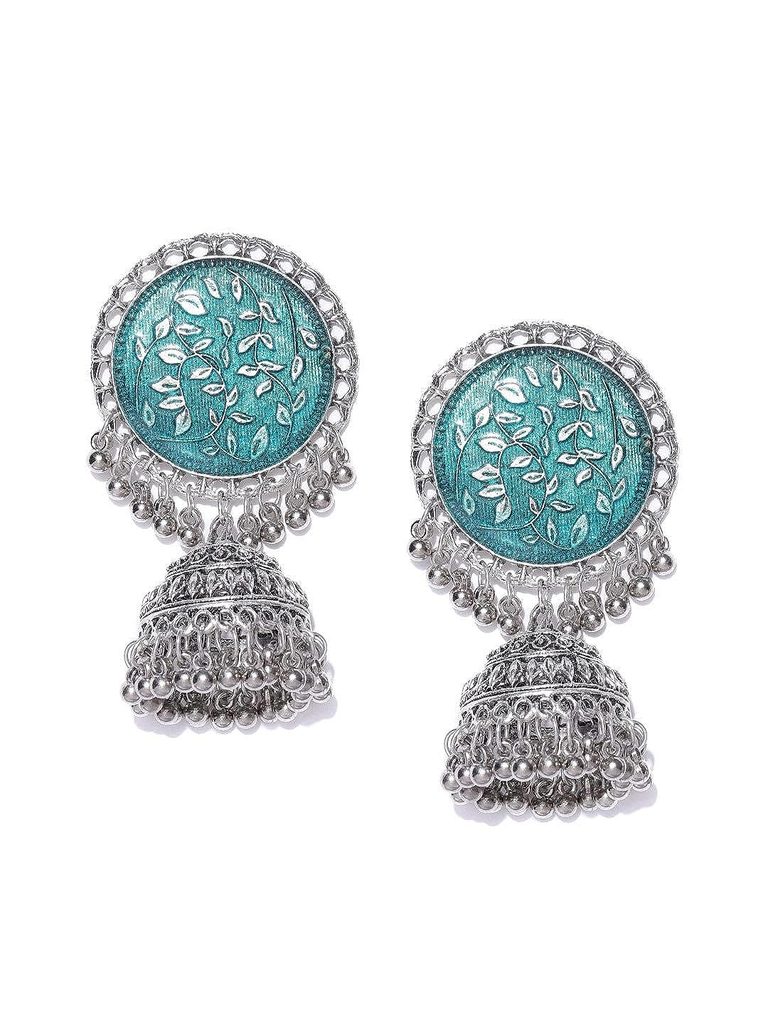 YouBella Jewellery Afghani Tribal Jhumki Earrings for Women and Girls (Blue)