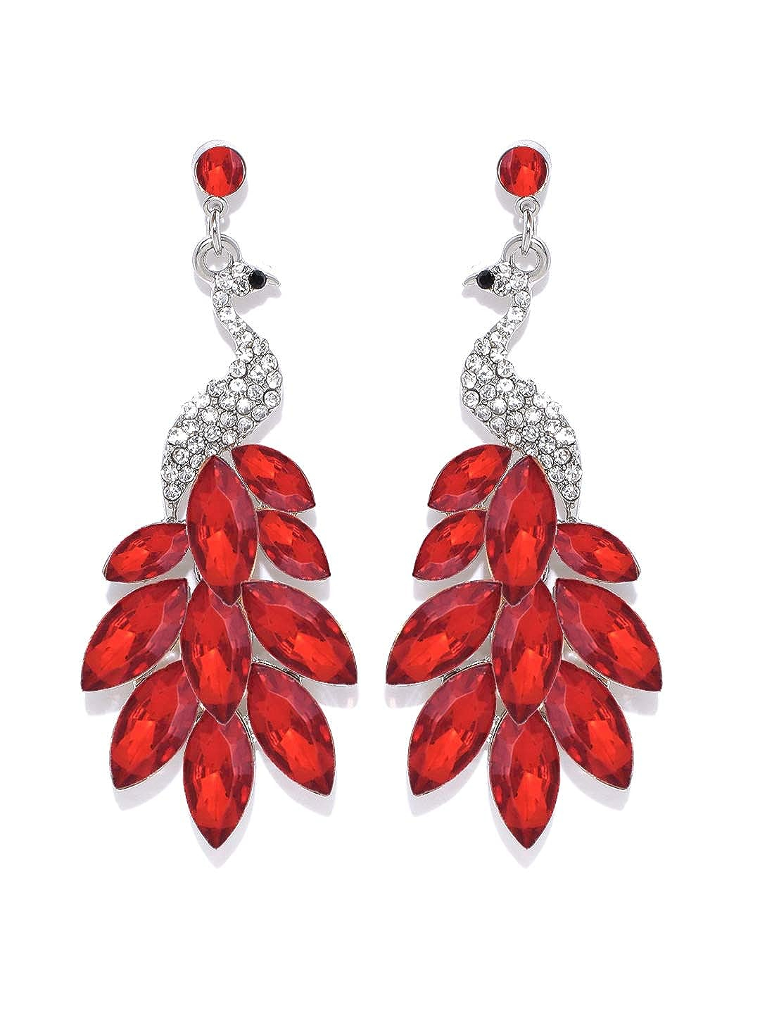 YouBella Jewellery Valentine Collection AAA Swiss Zircon Peacock Earings Fashion Earrings for Girls and Women (Red)
