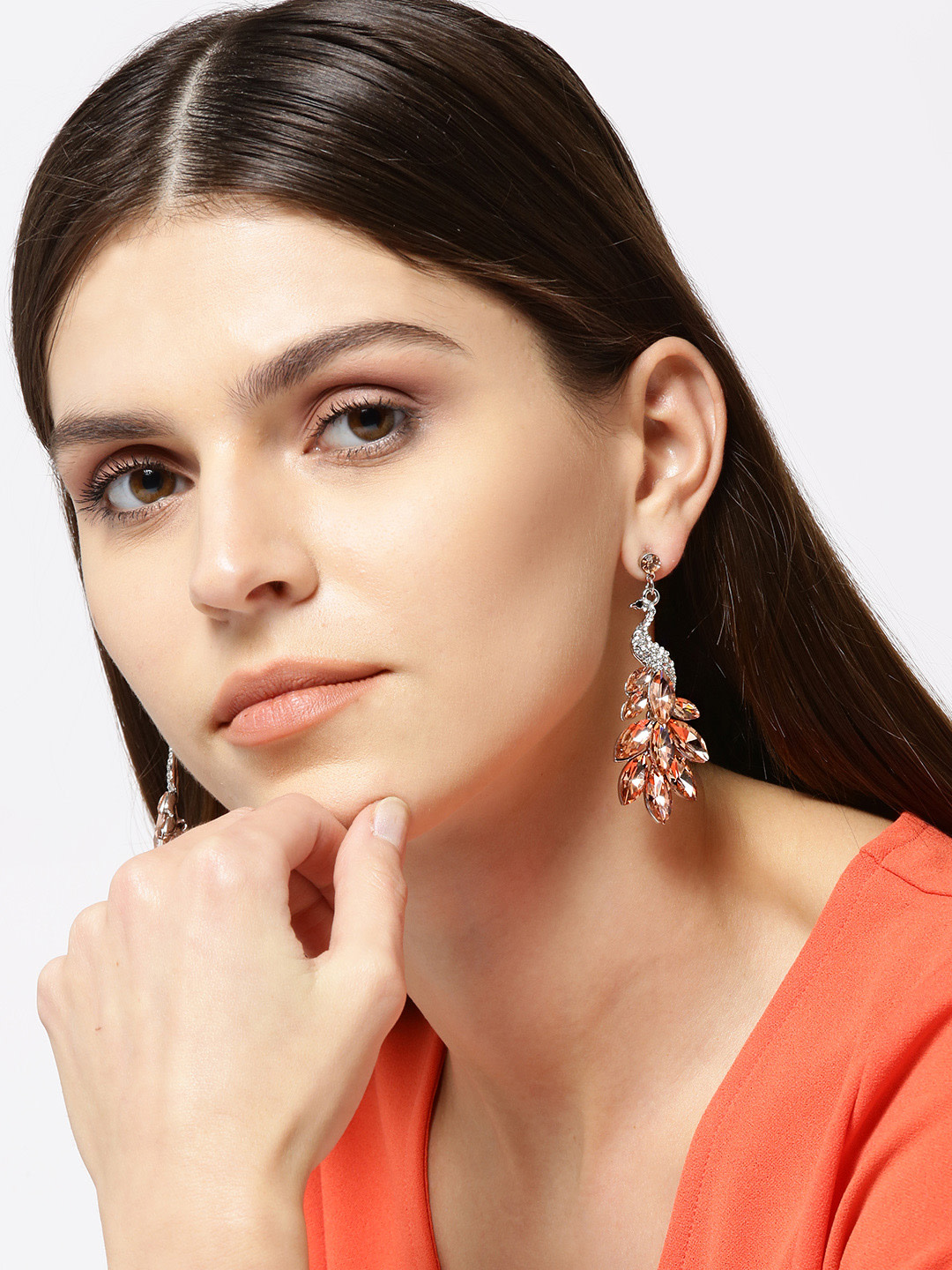 YouBella Jewellery Valentine Collection AAA Swiss Zircon Peacock Earings Earrings for Girls and Women (Peach)