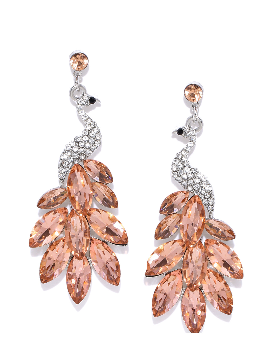 YouBella Jewellery Valentine Collection AAA Swiss Zircon Peacock Earings Earrings for Girls and Women (Peach)