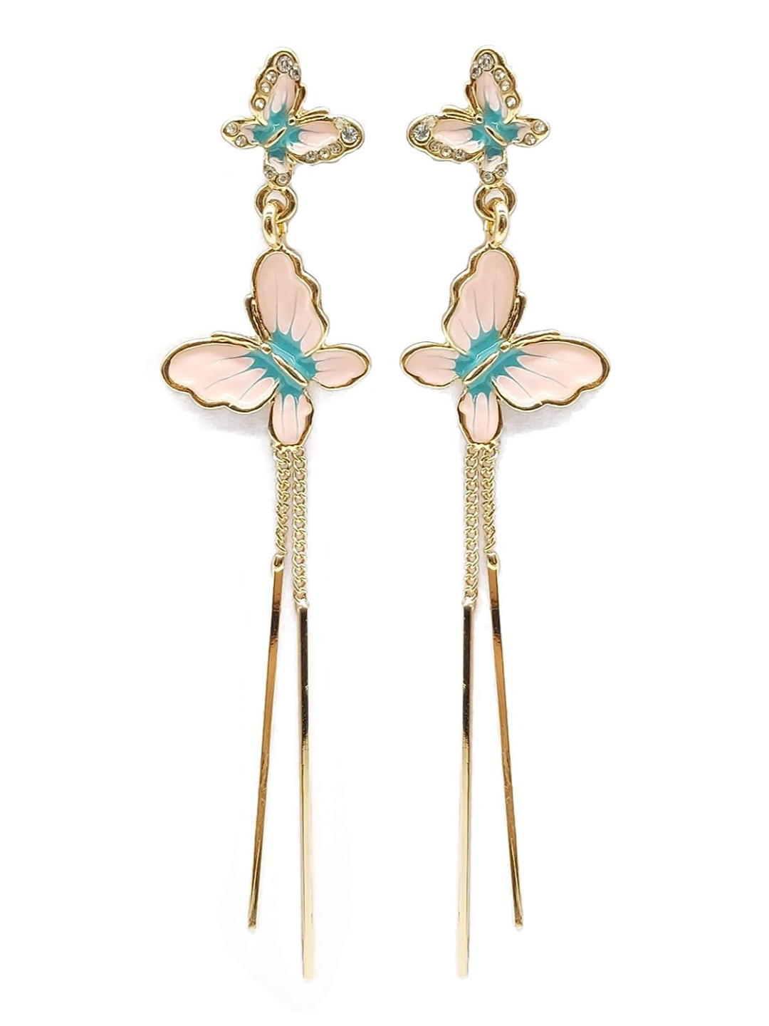 YouBella Women's Crystal Enamel Butterfly Jewellery Gold Plated Crystal Dangler Earrings (Pink, YBEAR_32738)