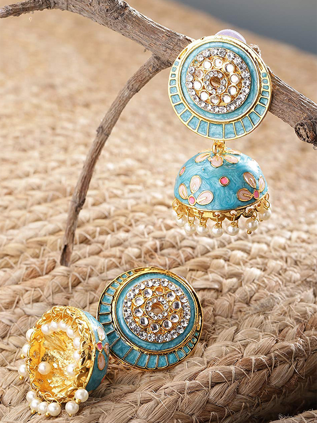 YouBella Stylish Latest Design Jewellery Emanel Jhumki Gold Plated  Jhumki Earrings for Women (Blue) (YBEAR_32743)