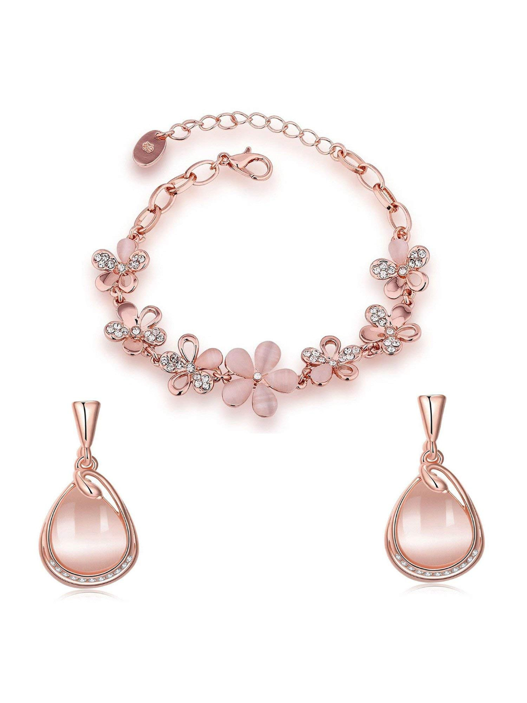 YouBella Jewellery Rose Gold Plated Bracelet and Earrings Combo for Girls and Women