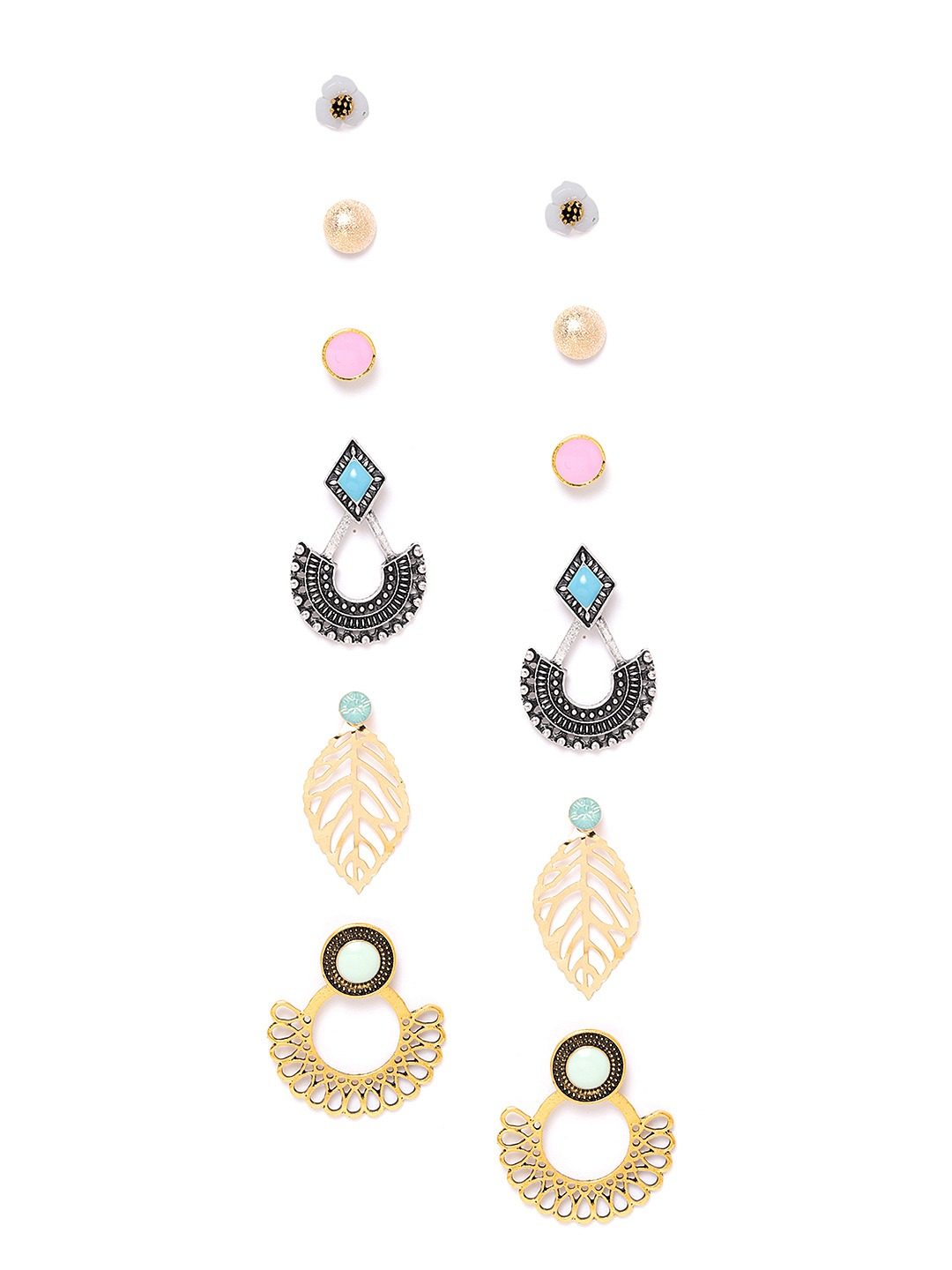 YouBella Set of 6 Gold-Plated Stone Studded Earrings