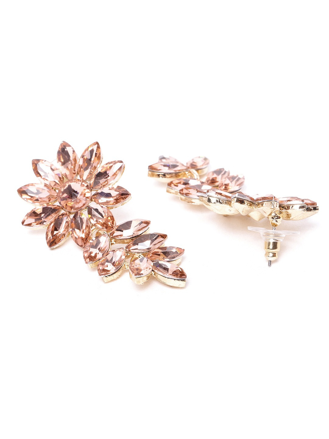 YouBella Peach-Coloured Gold-Plated Stone-Studded Floral Drop Earrings