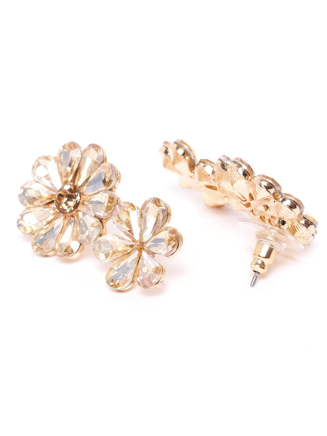 YouBella Peach-Coloured  Brown Gold-Plated Stone-Studded Floral Drop Earrings