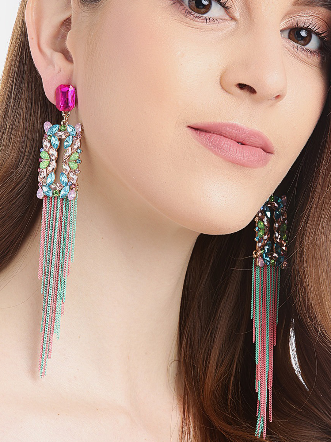 YouBella Jewellery Earings Crystal Tassel Handmade Earrings for Girls and Women (Multi)