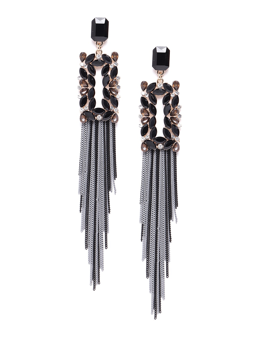 YouBella Jewellery Earings Crystal Tassel Handmade Earrings for Girls and Women (Black)