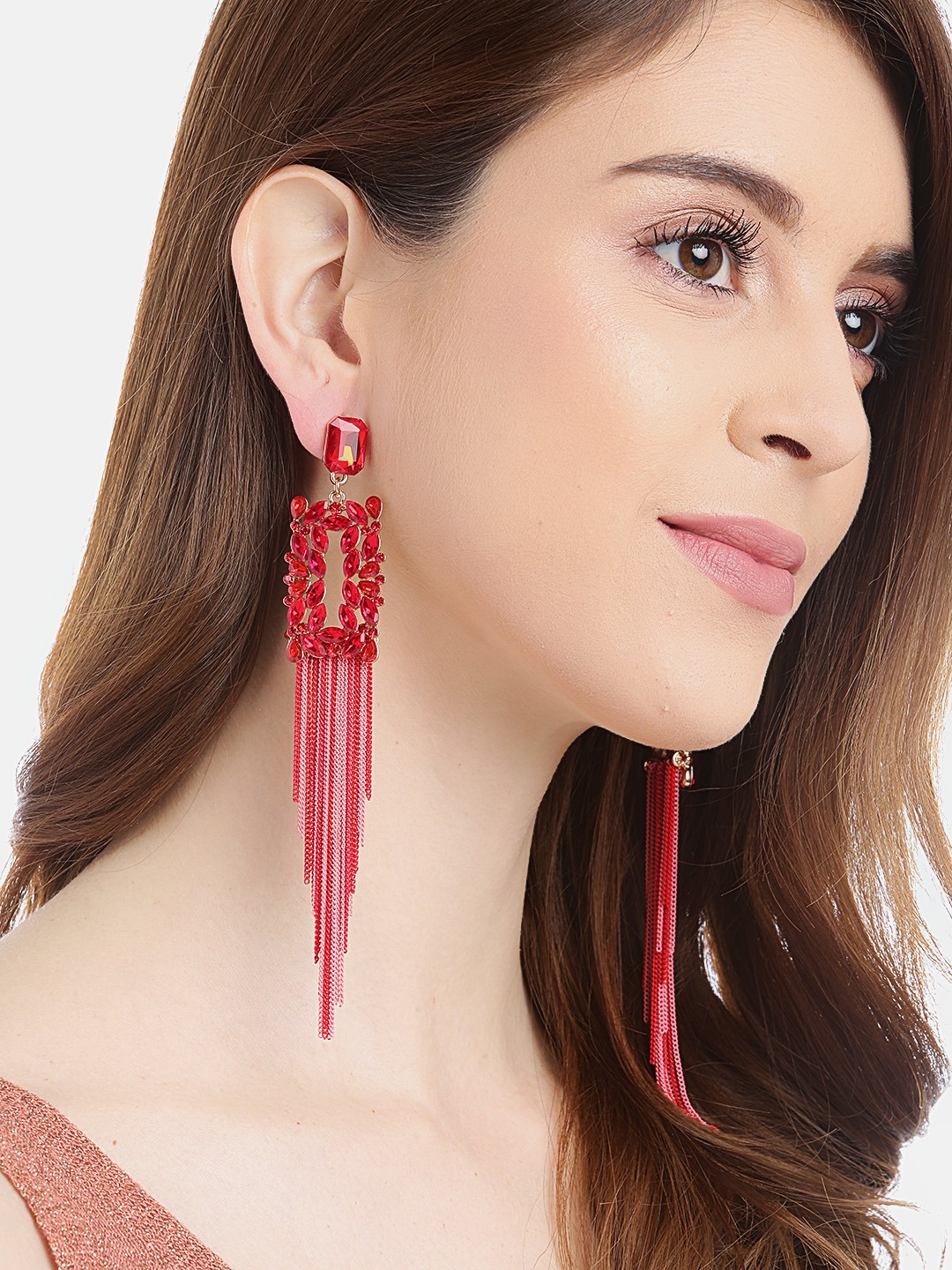 YouBella Jewellery Earings Crystal Tassel Handmade Earrings for Girls and Women (Red)