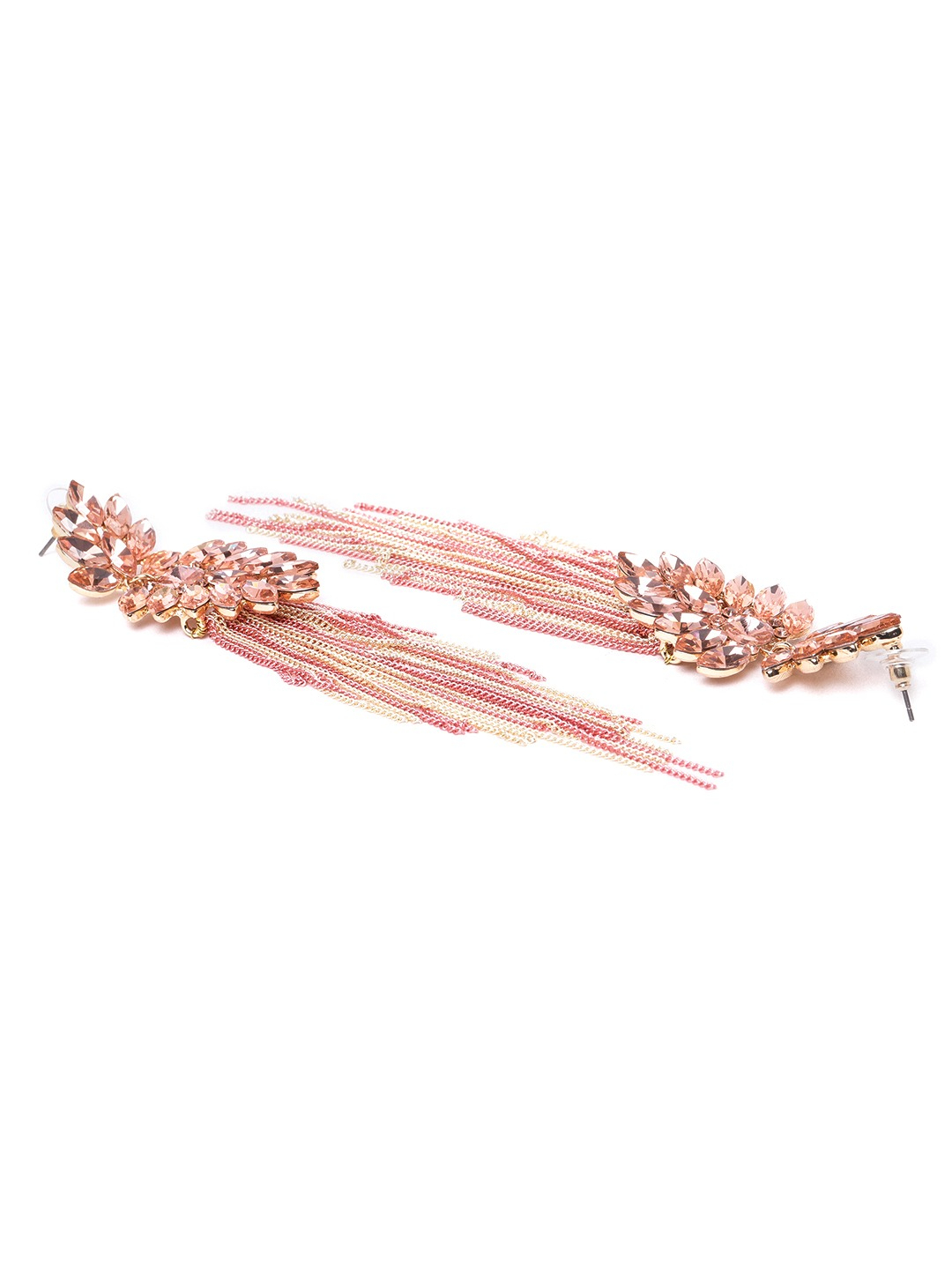 YouBella Pink Stone Studded Contemporary Tasselled Drop Earrings