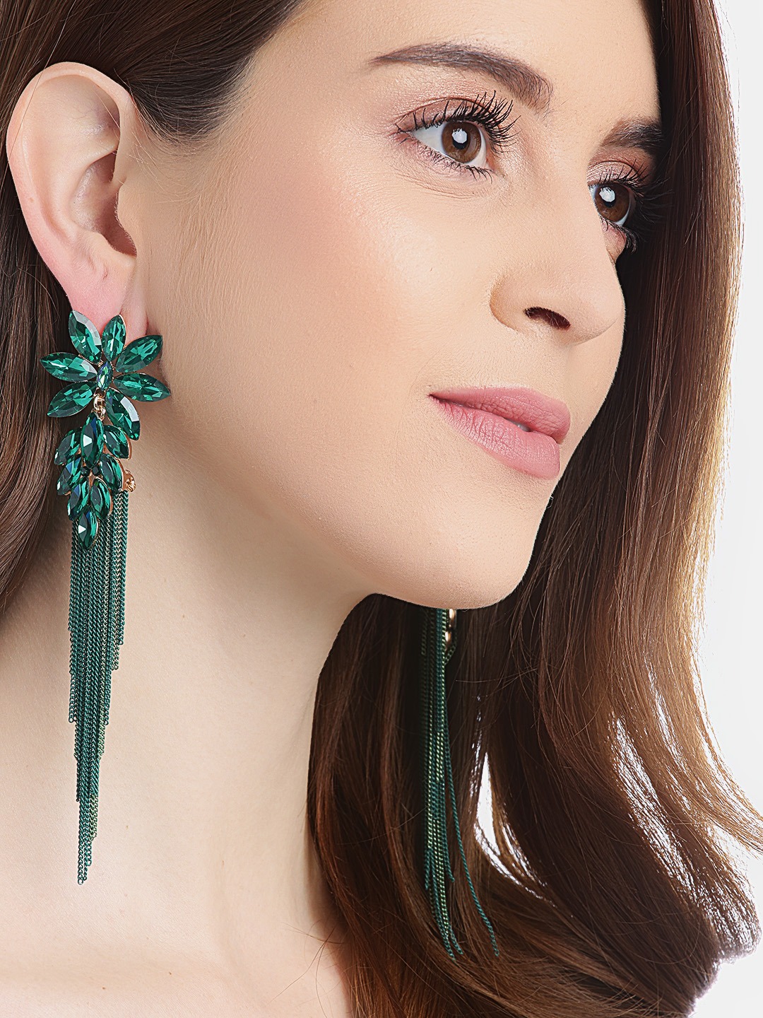 YouBella Jewellery Earings Crystal Tassel Handmade Earrings for Girls and Women (Green)