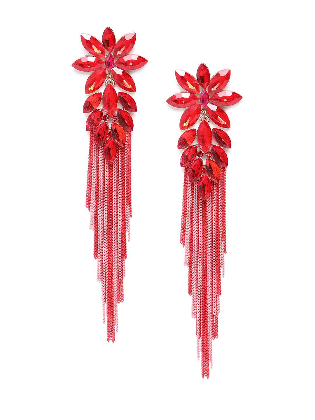 YouBella Jewellery Earings Crystal Tassel Handmade Earrings for Girls and Women (Red)