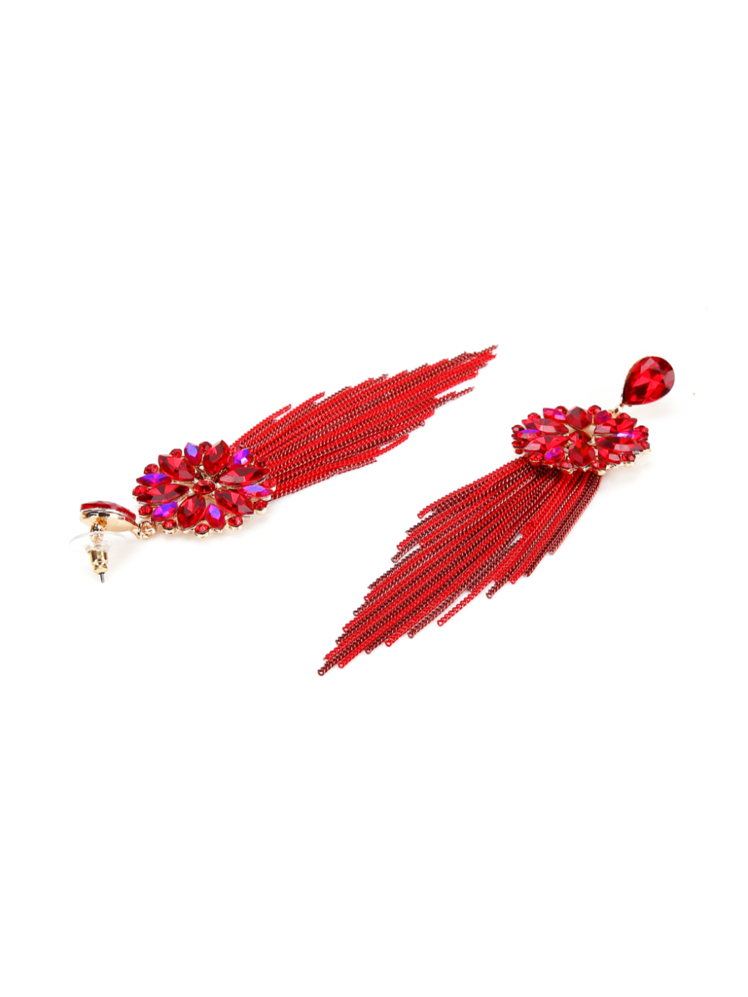YouBella Jewellery Earrings for women Crystal Tassel Handmade Earrings for Girls and Women (Red)