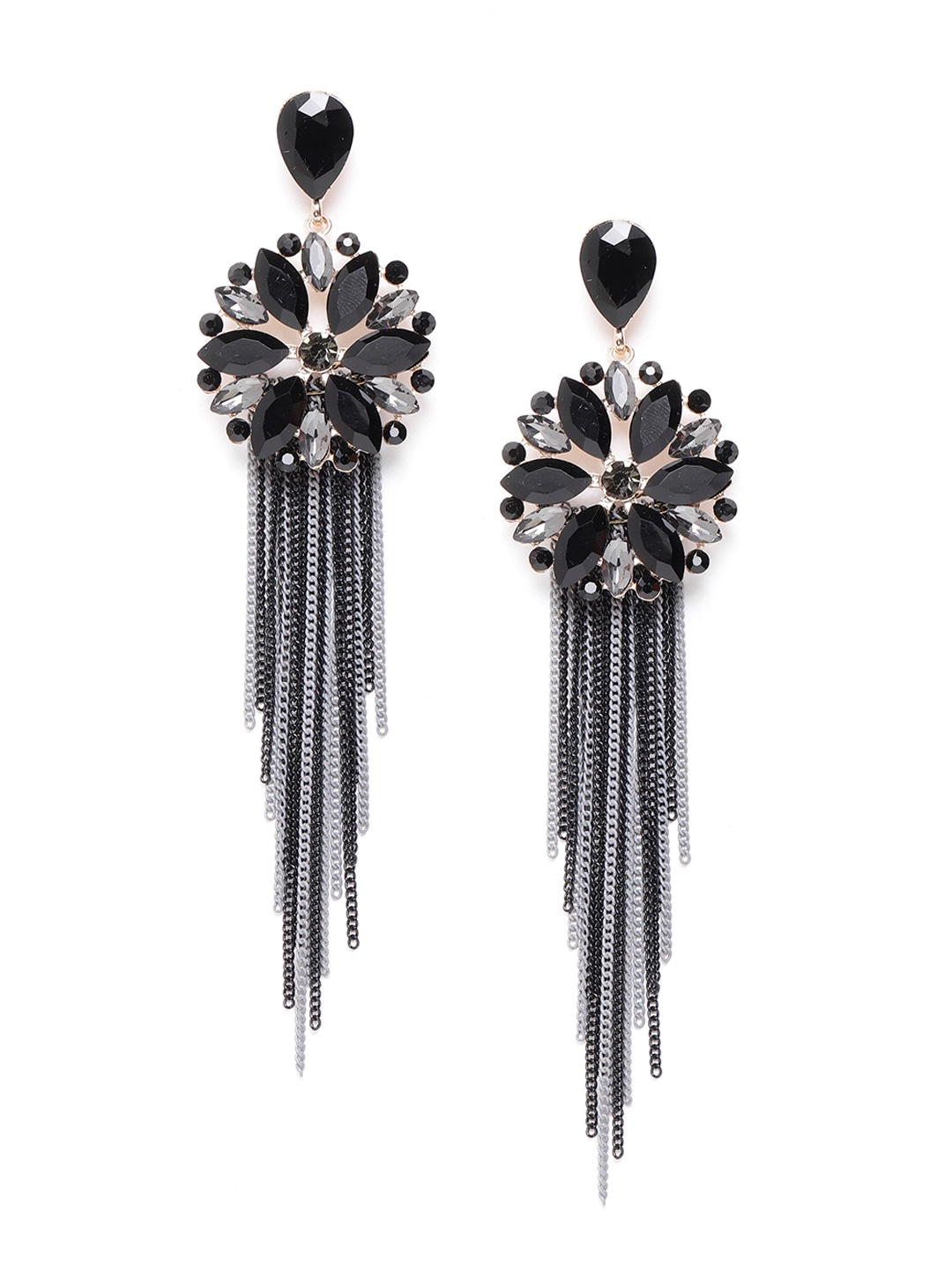 YouBella Jewellery Earrings for women Crystal Tassel Handmade Earrings for Girls and Women (Black)