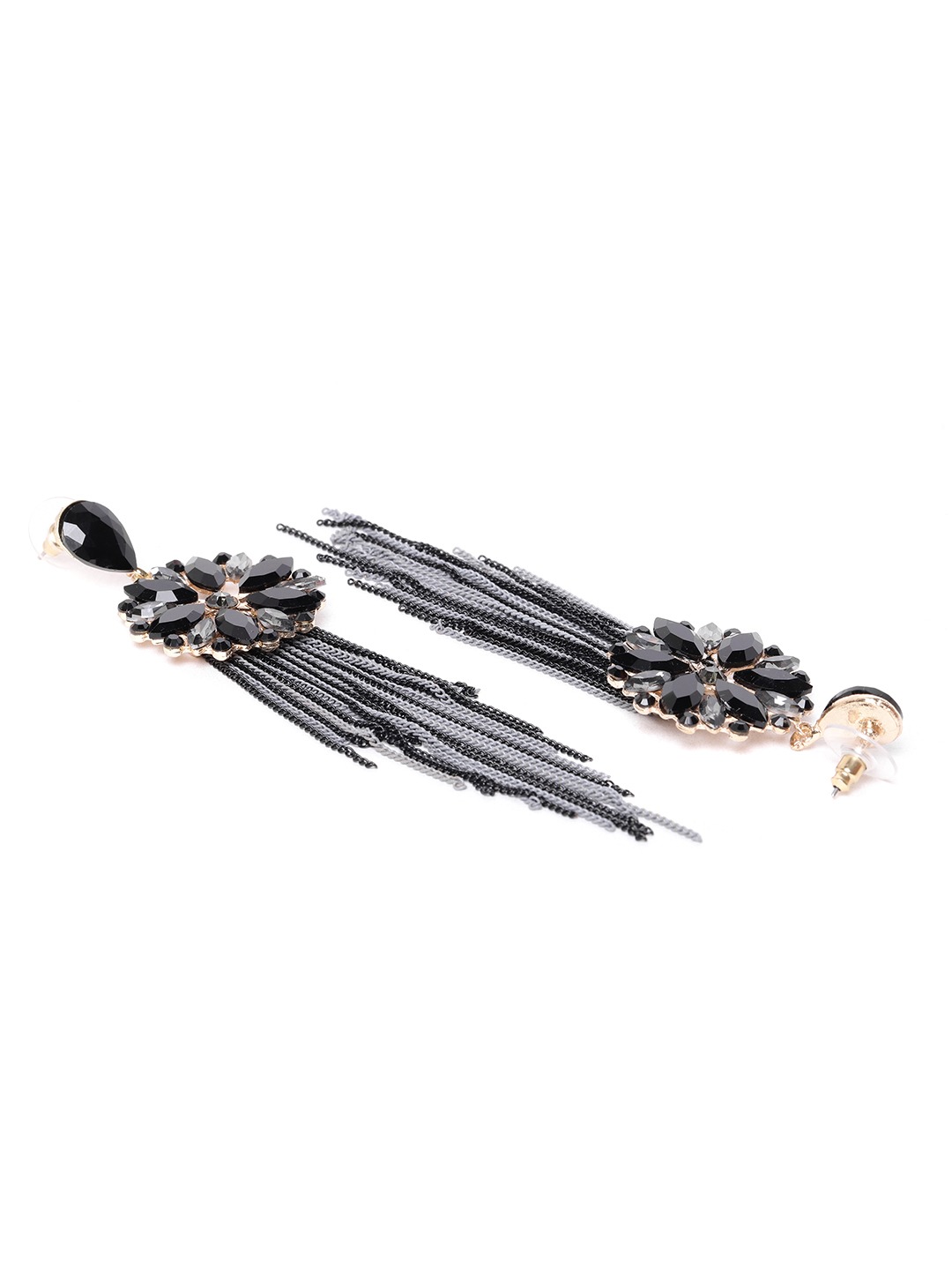 YouBella Jewellery Earrings for women Crystal Tassel Handmade Earrings for Girls and Women (Black)