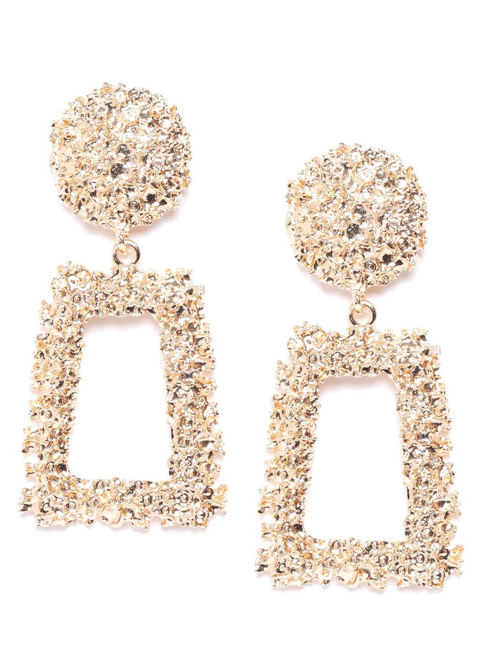 YouBella Gold-Toned Textured Geometric Drop Earrings