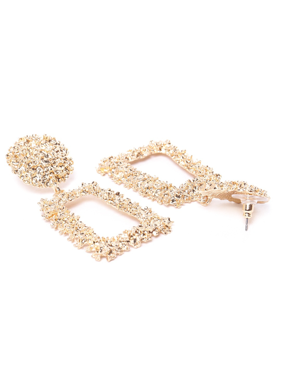 YouBella Gold-Toned Textured Geometric Drop Earrings