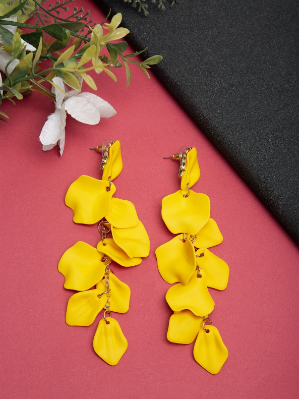 YouBella Yellow Floral Drop Earrings