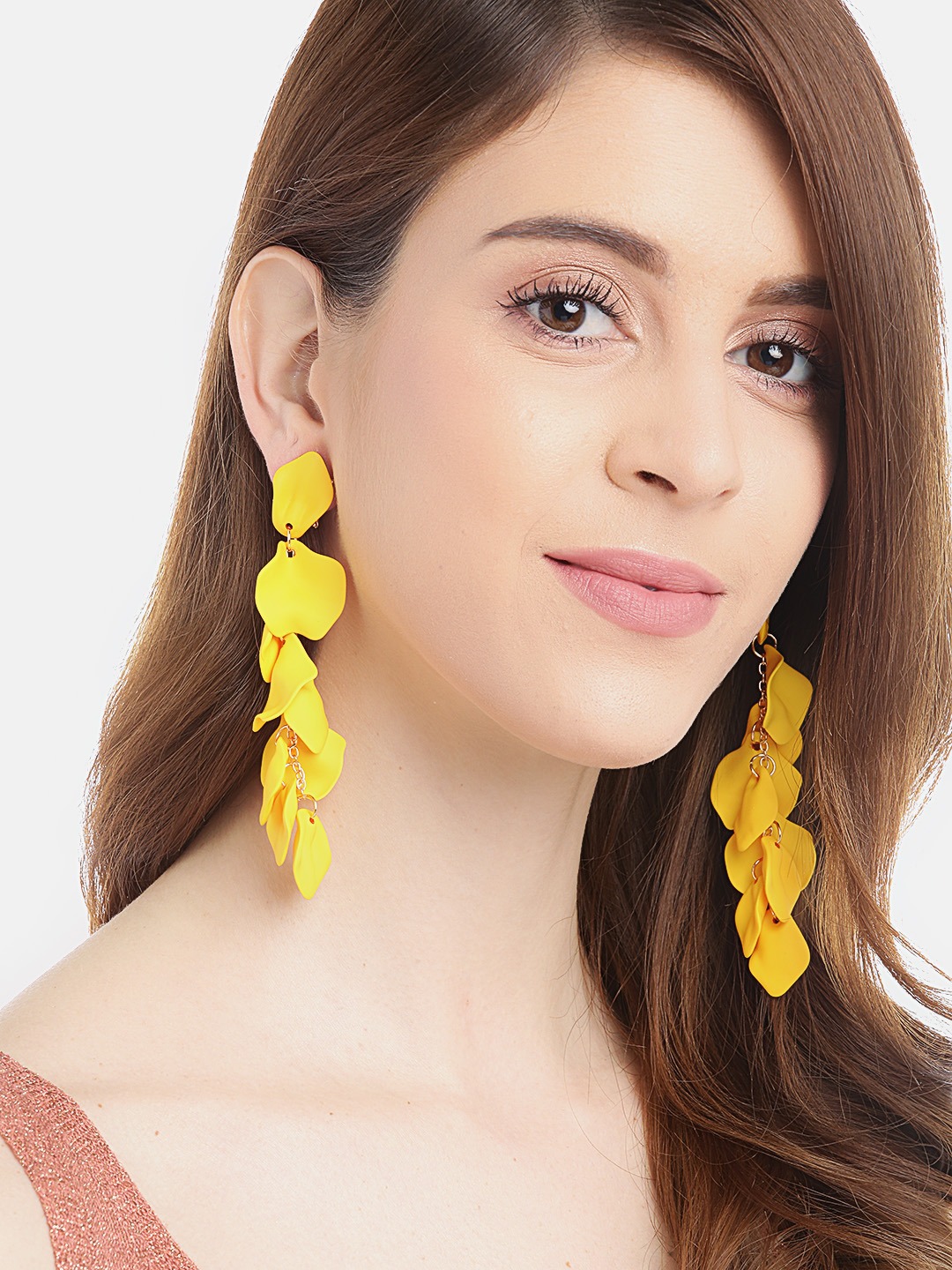 YouBella Jewellery Girls/Women's Celebrity Inspired Crystal Brass Handmade Earrings (Yellow)