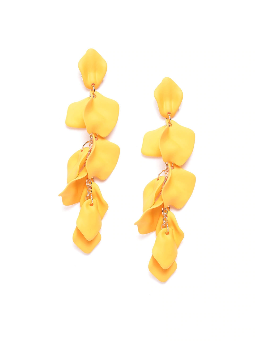 YouBella Yellow Solid Floral Petal Drop Earrings