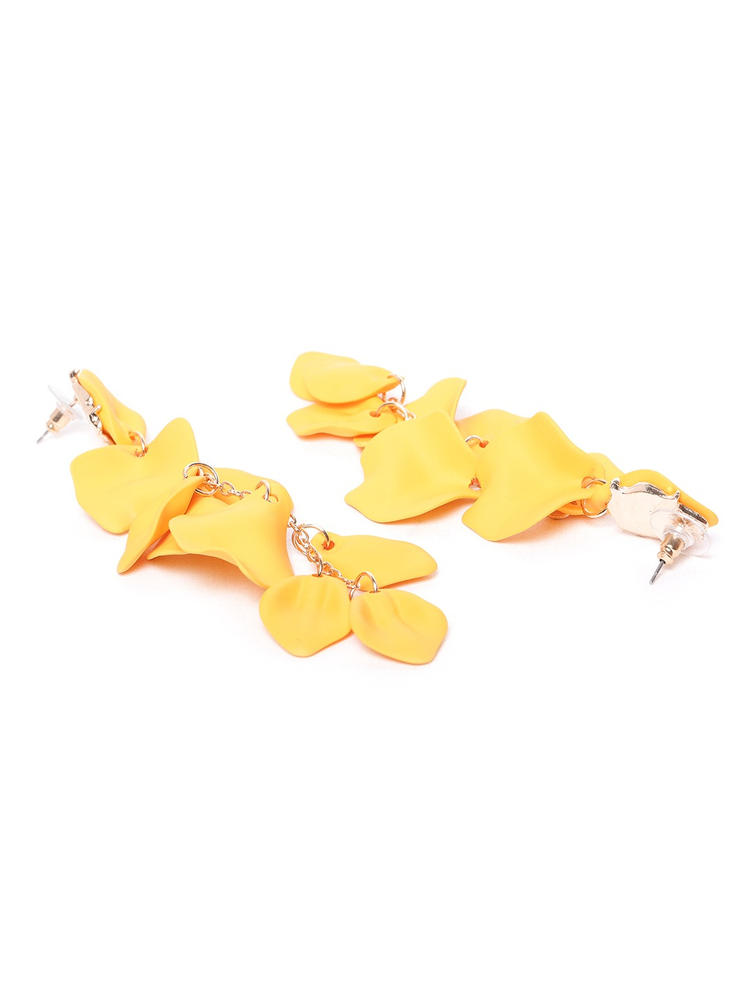 YouBella Yellow Solid Floral Petal Drop Earrings